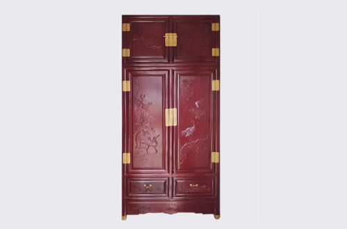 儋州高端中式家居装修深红色纯实木衣柜