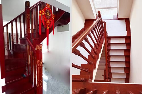 儋州自建别墅中式实木楼梯全屋定制设计效果图